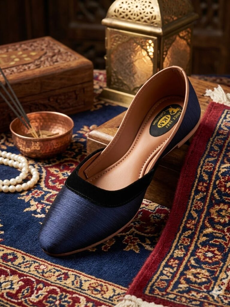 Luxury Silk Finish Khussa(Blue)Soft Sole Handmade Shoes