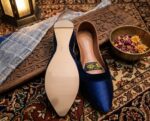 Luxury Silk Finish Khussa(Blue)Soft Sole Handmade Shoes - Image 3