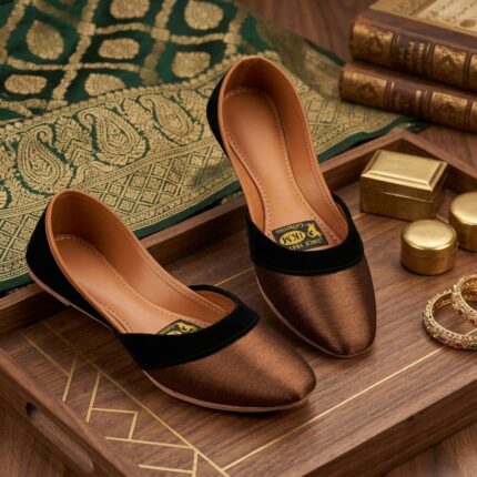Premium Brown Silk Khussa for Women – Soft Inner, Handmade Traditional Flats