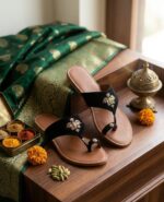 Premium Embroidered Black Velvet Kolhapuri Chappal for Women - Fancy Ethnic Slides