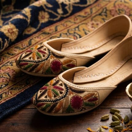 Premium Pure Leather Hand-Embroidered Khussa for Women - Genuine Leather Jutti